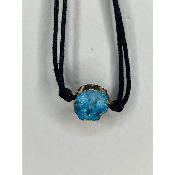 Adjustable Black Cord Necklace with Blue Druzy Gemstone Pendant - Picture 2 of 2